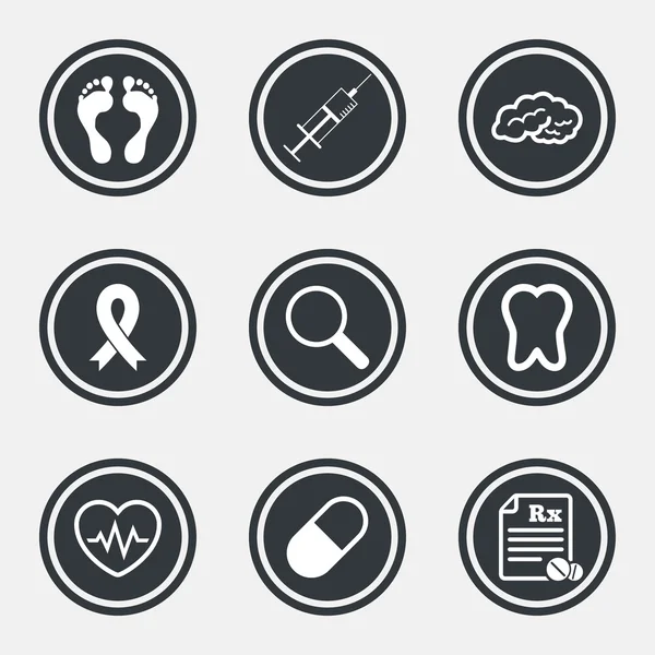 Medicin, medicinsk hälsa och diagnos ikoner. — Stock vektor