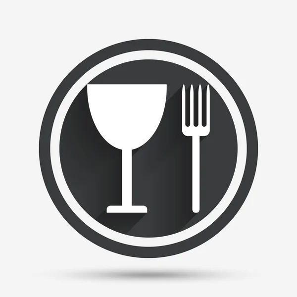 Cómete el icono del signo. Símbolo de cubertería. Tenedor y copa de vino . — Vector de stock