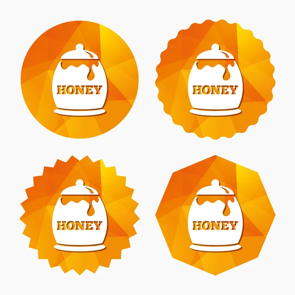 蜂蜜在锅标志图标。甜甜的天然食品. — 图库矢量图片
