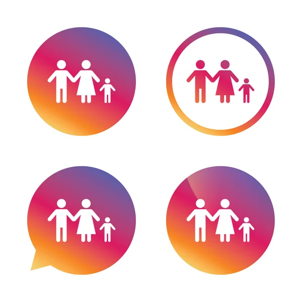 Famille complète avec un enfant signe icônes — Image vectorielle