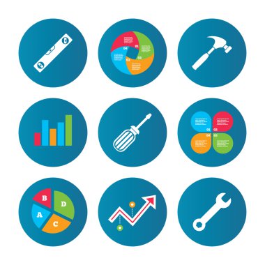 tornavida ve kabarcık seviyesi, çekiç.