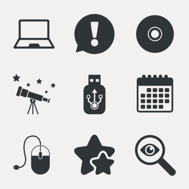 dizüstü bilgisayar ve usb flash sürücü sopa simgeleri.