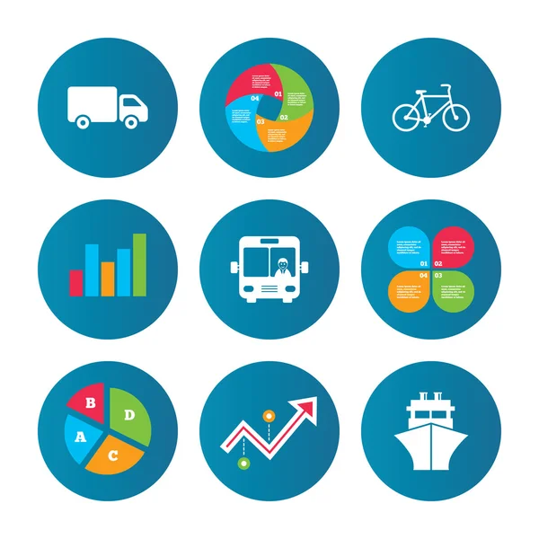 Iconos de transporte. Camión, Bicicleta, Autobús y Barco . — Vector de stock