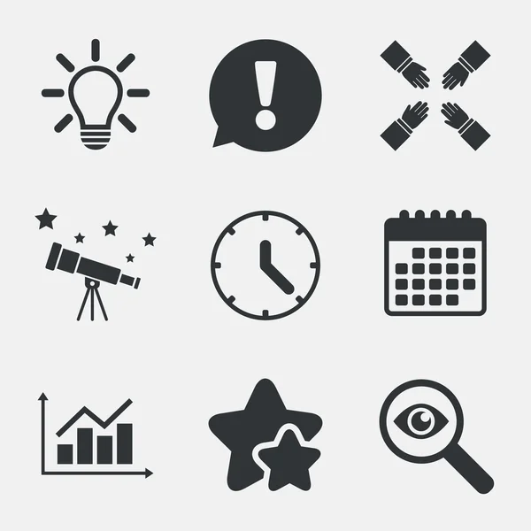 Idea de la lámpara y hora del reloj. conjunto de iconos — Vector de stock