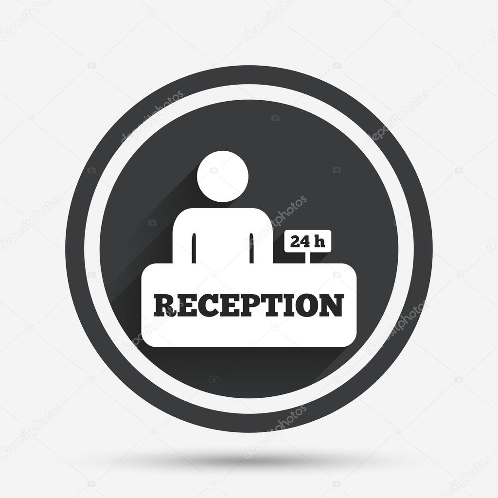 Reception sign icon. Hotel registration table.