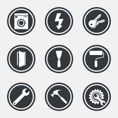 Daire düz düğmeler simgeler ve kenarlıklı