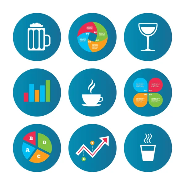 Drinks signs. Coffee cup, glass of beer icons. — Stock Vector