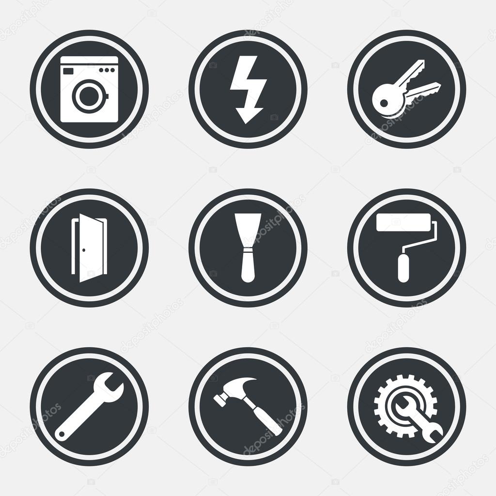 Circle flat buttons with icons and border