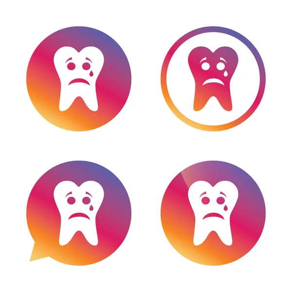 Ząb smutną twarz z łez ikonę Podpisz — Wektor stockowy