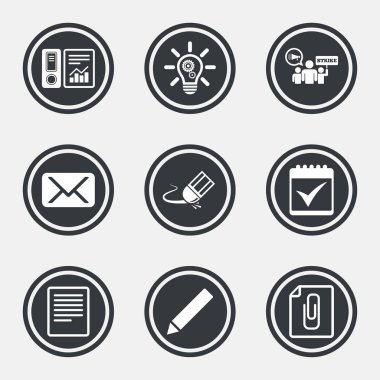 Office, belgeler ve iş simgeleri.