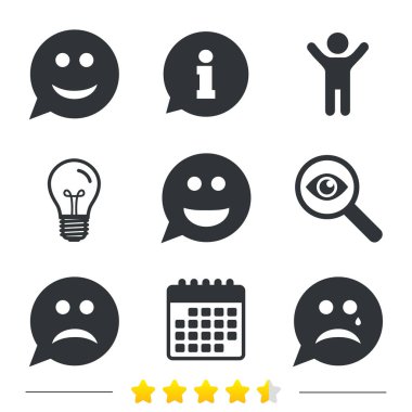 Konuşma balonu gülümsemek yüz simgeleri. 