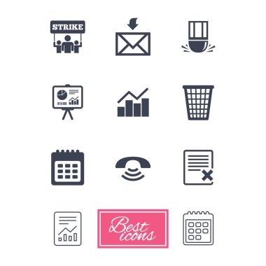 Office, belgeler ve iş simgeleri.