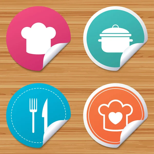 Chapéu principal, ícones de panela de cozinha —  Vetores de Stock