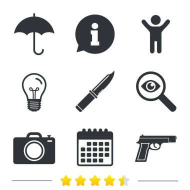 Silah silah. Bıçak, şemsiye ve fotoğraf fotoğraf makinesi.