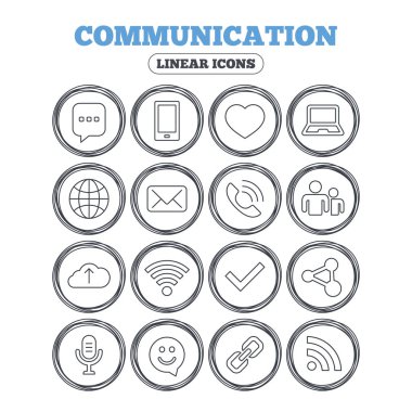 Akıllı telefon, laptop ve sohbet simgeleri