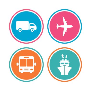 Kamyon, uçak, otobüs ve gemi.