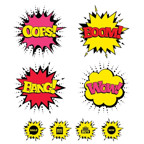 Comic Boom, Wow, Oops efectos de sonido — Vector de stock