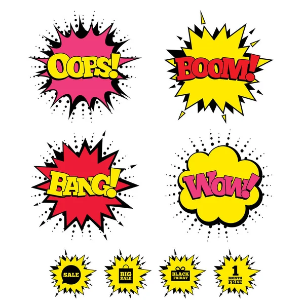 Comic Boom, Wow, Oops efectos de sonido — Archivo Imágenes Vectoriales