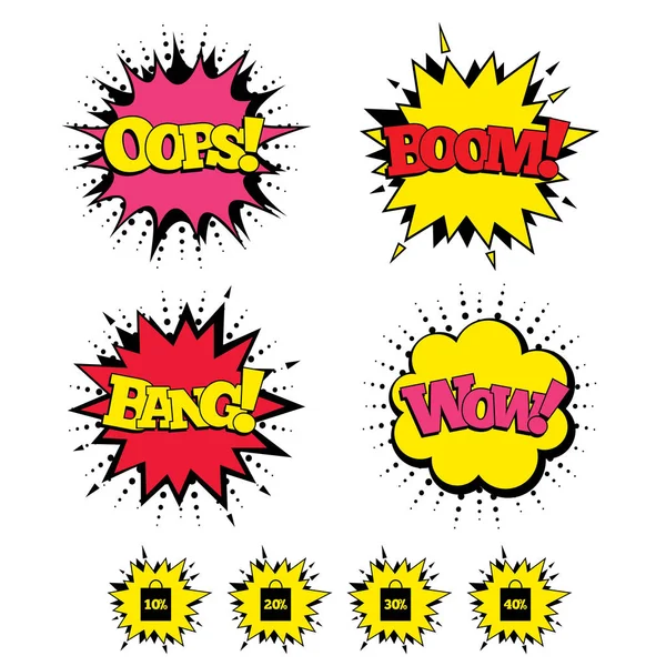 Comic Boom, Wow, Oops efectos de sonido — Vector de stock