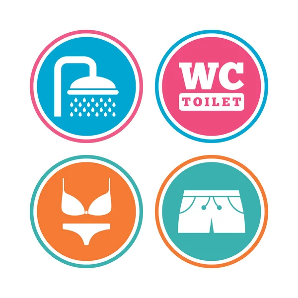 Signes de piscine, douche et maillots de bain . — Image vectorielle