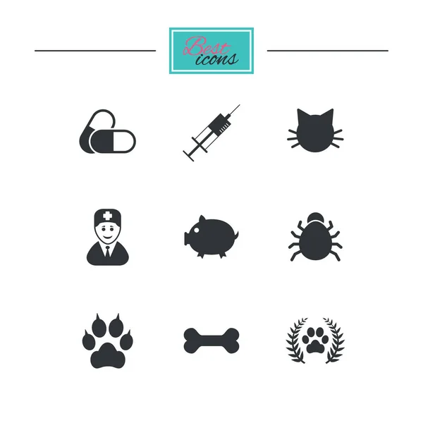 Veterinaria, mascotas iconos — Vector de stock