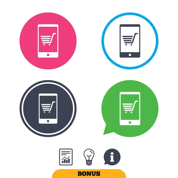 Smartphone com ícones de sinal de carrinho de compras —  Vetores de Stock