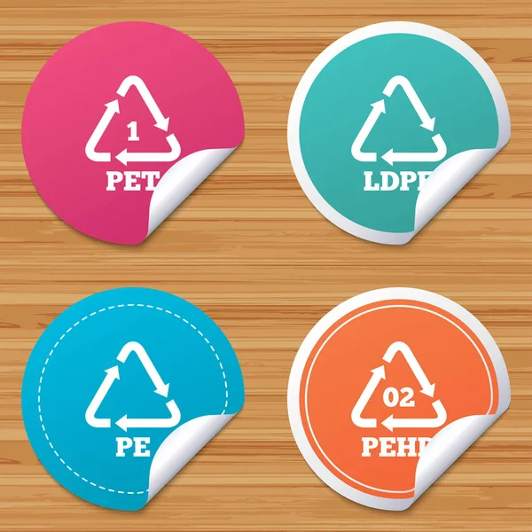 PET, Ld-pe y Hd-pe. iconos de tereftalato de polietileno — Vector de stock