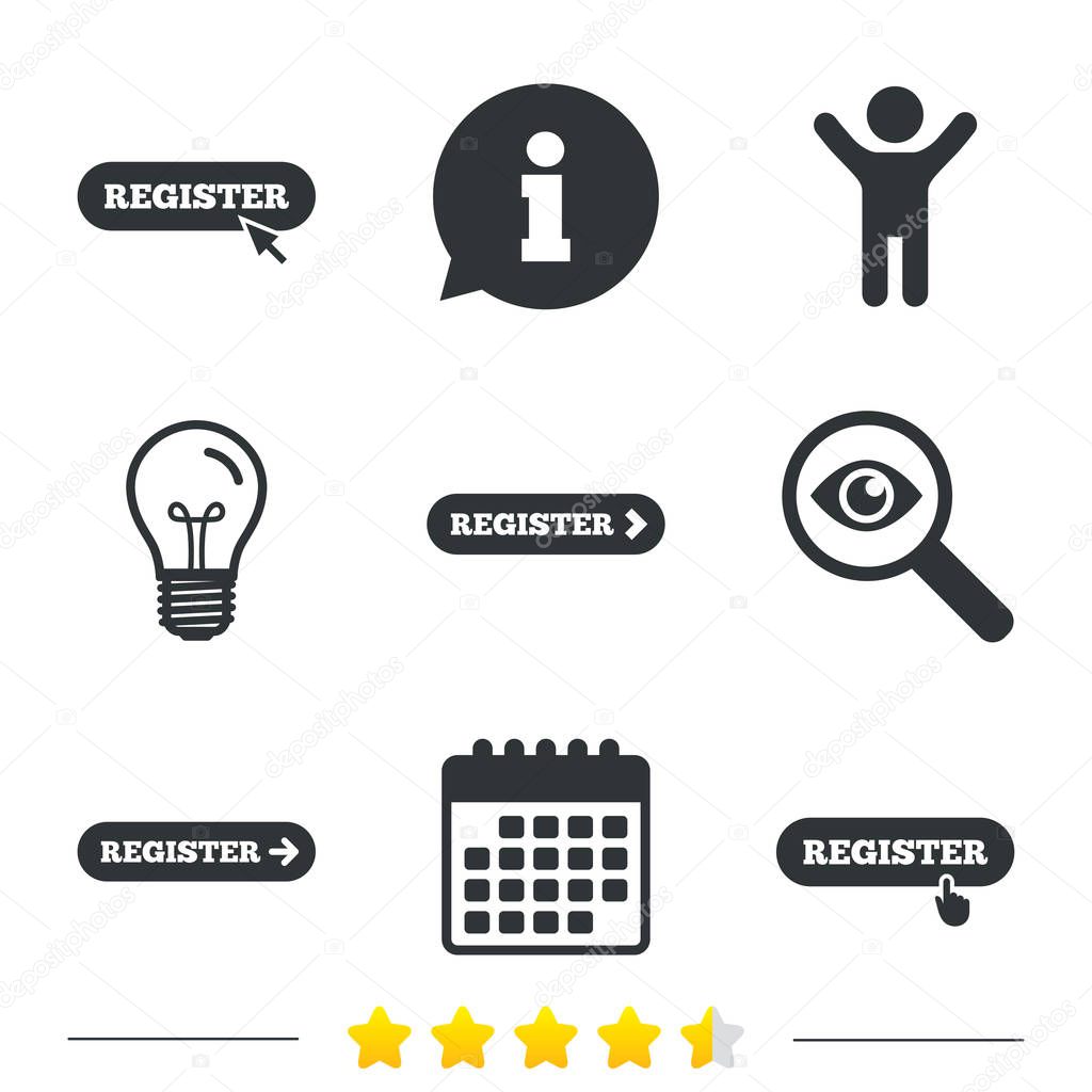 Register with hand pointer icons