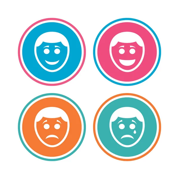 Human smile face icons. Happy, sad, cry. — Stock Vector