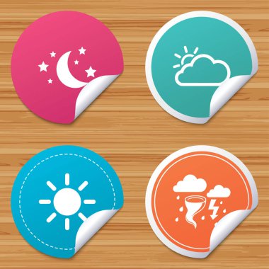 Bulut ve güneş simgeler. Fırtına sembolü. Ay ve yıldız.