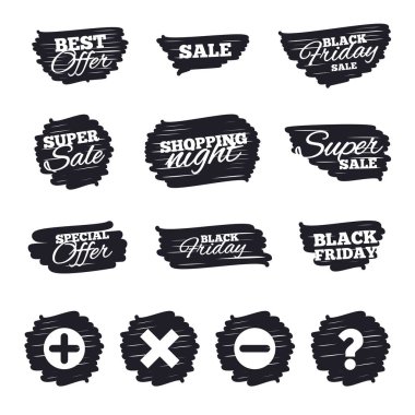 Artı ve eksi simgeleri. Soru SSS sembolü.