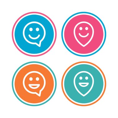 mutlu yüz konuşma balonu simgeler. işaretçi simgesi.