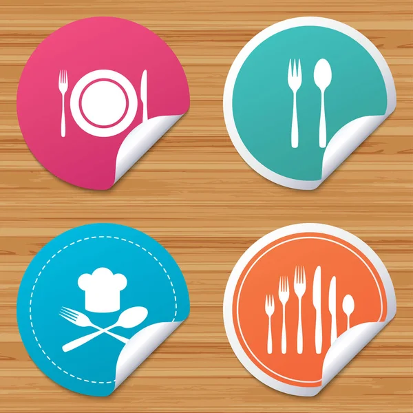 Piatto piatto con forchette e coltelli icone — Vettoriale Stock