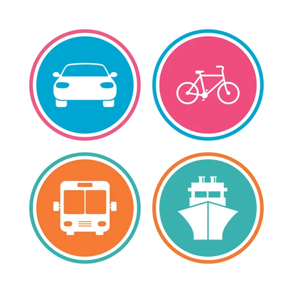 Verkehrssymbole. Auto, Fahrrad, Bus und Schiff. — Stockvektor