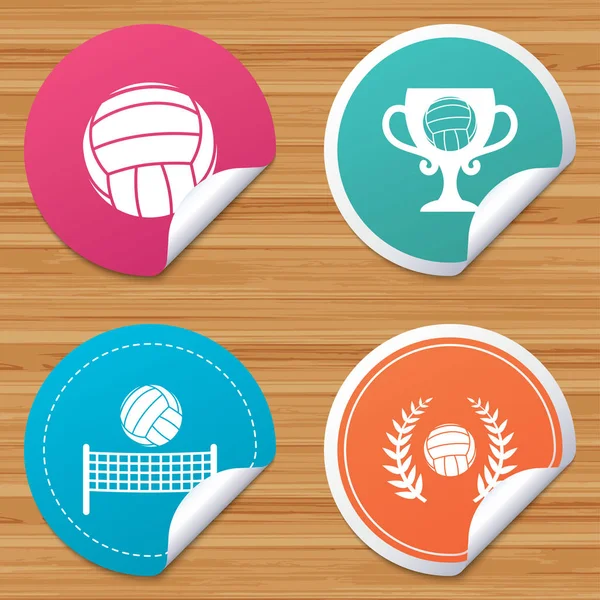 Volleyball and net icons. Winner award cup. — Stock Vector