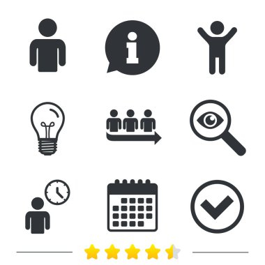 Sıra simgesi. Kişi bekleyen işareti. Onay ve saat.