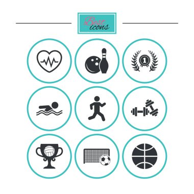 Spor oyunları, fitness simgeler. Futbol, basketbol.