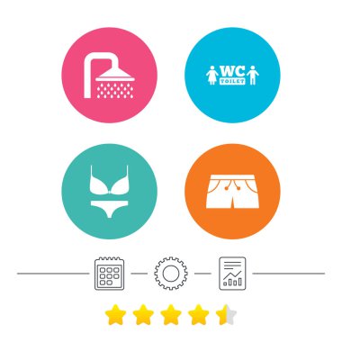 Yüzme Havuzu simgeler. Duş ve mayo işaretleri.