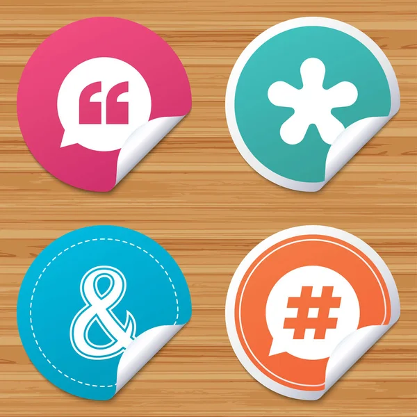 Quote, asterisk footnote icons. Hashtag symbol. — Stock Vector