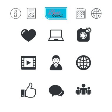 Sosyal Medya simgeler. Video, paylaşım ve sohbet işaretleri.