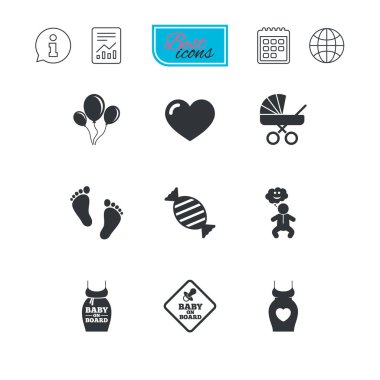 Gebelik, doğum ve bebek bakım simgeleri.