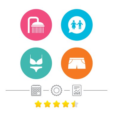 Yüzme Havuzu simgeler. Duş ve mayo işaretleri.