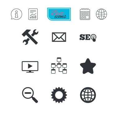 Internet, seo simgeler. Tamir, veritabanı ve yıldız.