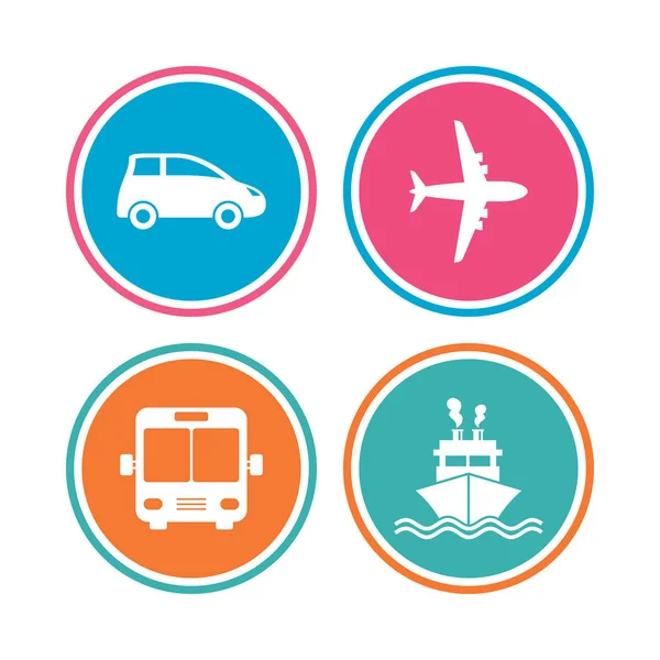 Iconos de transporte. Coche, avión, autobús y barco . — Vector de stock