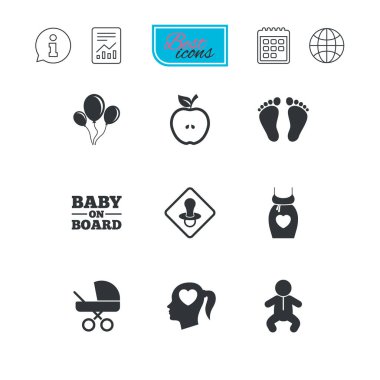 Gebelik, doğum ve bebek bakım simgeleri.