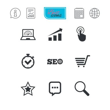 Internet, seo simgeler. Online alışveriş, grafikler.