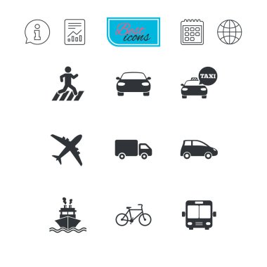 Taşıma simgeler. Araba, Bisiklet, otobüs ve taksi işaretleri.