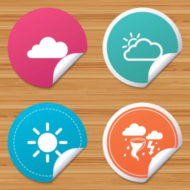 Hava simgeler. Bulut ve güneş. Fırtına sembolü.