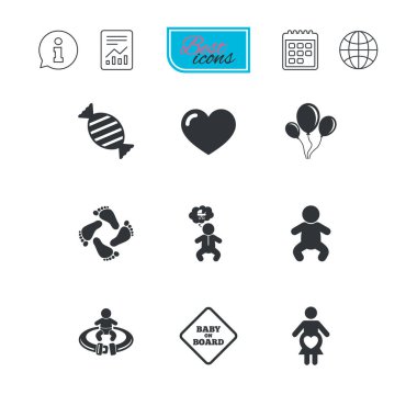 Gebelik, doğum ve bebek bakım simgeleri.