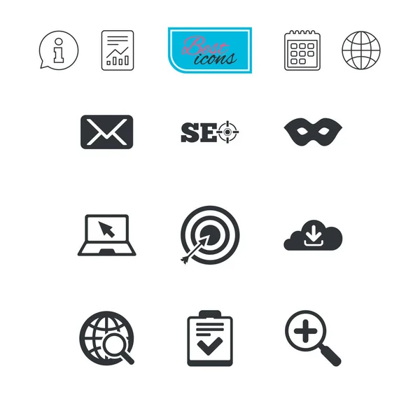 Internet, seo icons. Контрольный список, знаки цели . — стоковый вектор